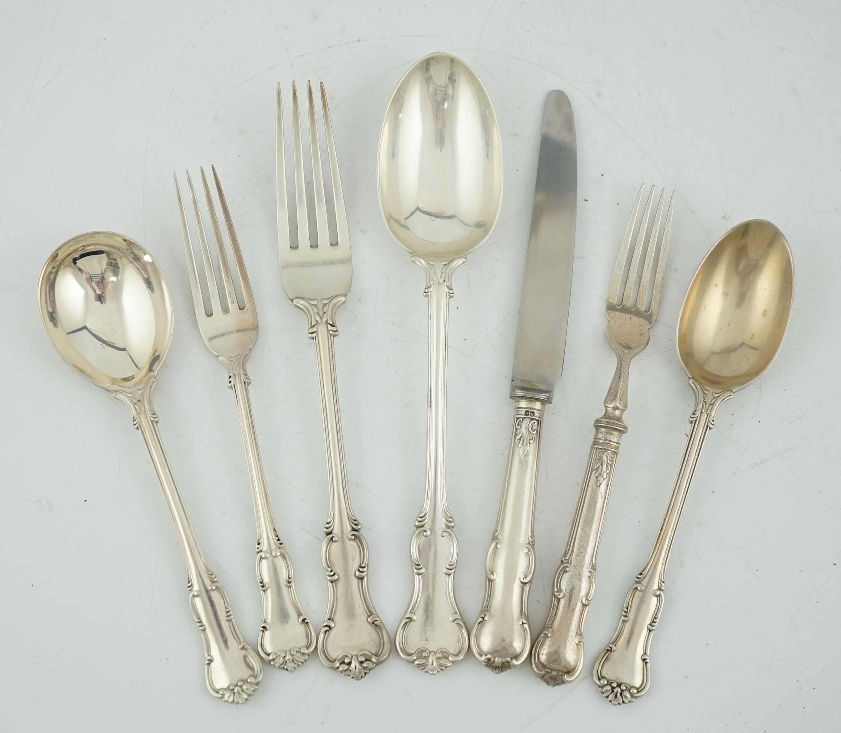 A part canteen of Elizabeth II silver Princess pattern cutlery, by Garrard & Co Ltd